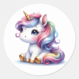 Söt Watercolor Unicorn Stickers Runt Klistermärke