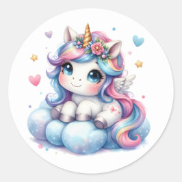 Söt Watercolor Unicorn Stickers Runt Klistermärke