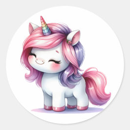 Söt Watercolor Unicorn Stickers Runt Klistermärke