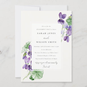 Söt Watercolor Violet Blommigt Bunch Förlovning Inbjudningar