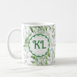 Söt Watercolor White Flowers Personlig Kaffemugg