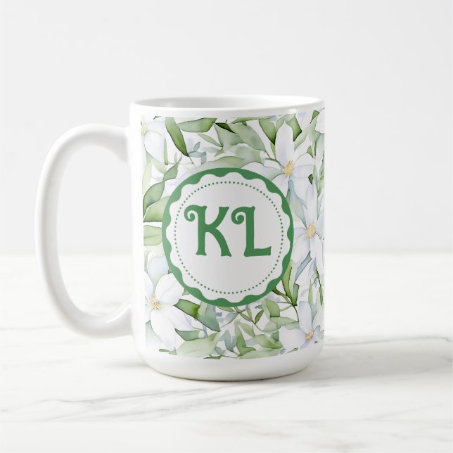 Söt Watercolor White Flowers Personlig Kaffemugg (Vänster)