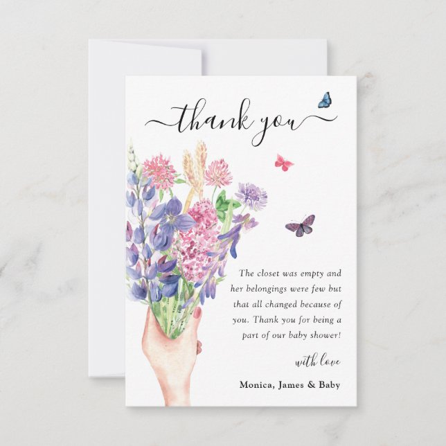 Söt Watercolor Wildblomma Baby Shower Tack Kort (Framsida)