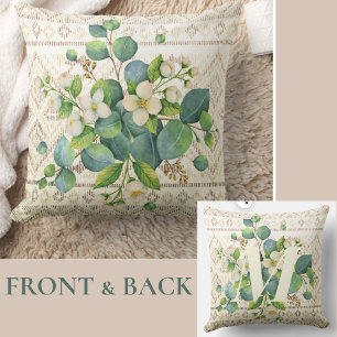 Söt Watercolor WildblommMonogram Ivory Kudde