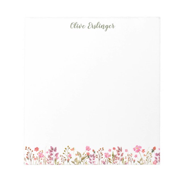Söt Watercolor Wildblommor Gräns Personlig Anteckningsblock (Framsida)