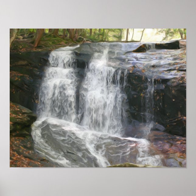Söt Waterfall Oil Photo Painting Poster (Framsidan)
