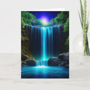 Söt Waterfall på natten Fredlig födelsedag Kort