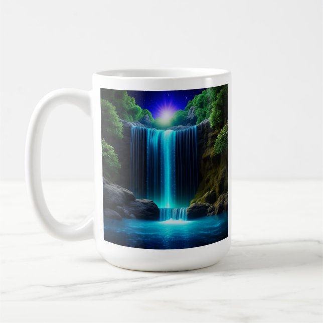 Söt Waterfall vid nattlig, mystisk Personlig Kaffemugg (Vänster)