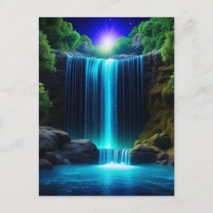 Söt Waterfall vid nattliga Mystiska förhållanden Vykort