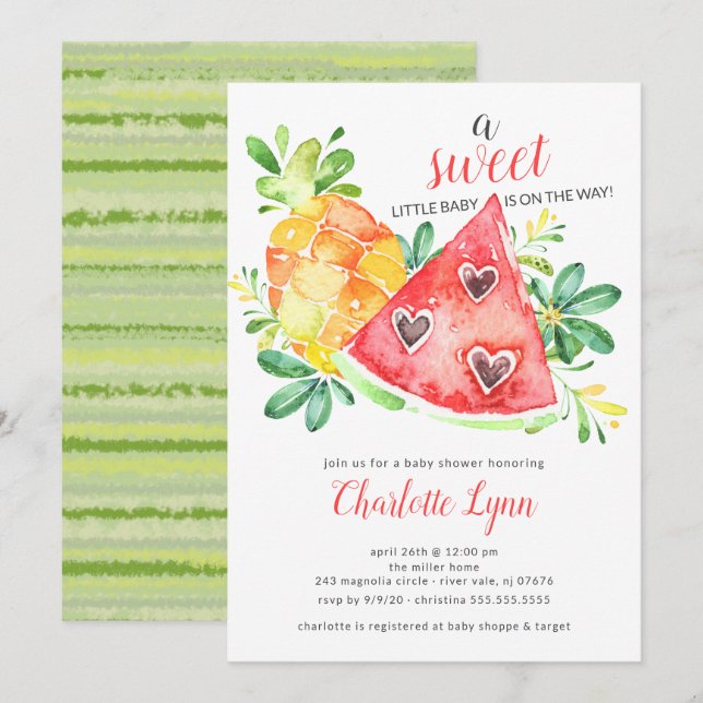Söt Watermelon Baby Shower-inbjudan Inbjudningar (Fram/baksida)