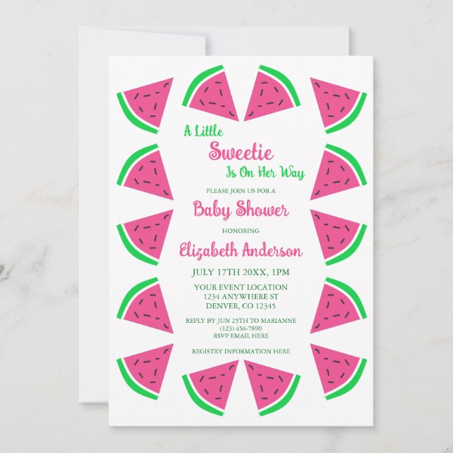 Söt Watermelon Baby Shower Inbjudningar (Framsida)