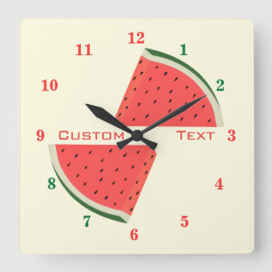 Söt Watermelon Clock Anpassningsbar Text och Färg Fyrkantig Klocka