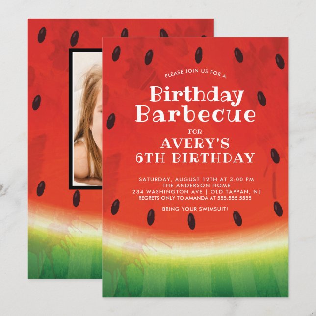 Söt Watermelon PHOTO Birthday-inbjudan Inbjudningar (Fram/baksida)