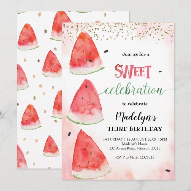 Söt Watermelon Sommardag-inbjudan Inbjudningar (Fram/baksida)