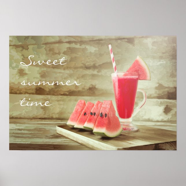 Söt Watermelon Time - Rustic Summer Poster (Framsidan)