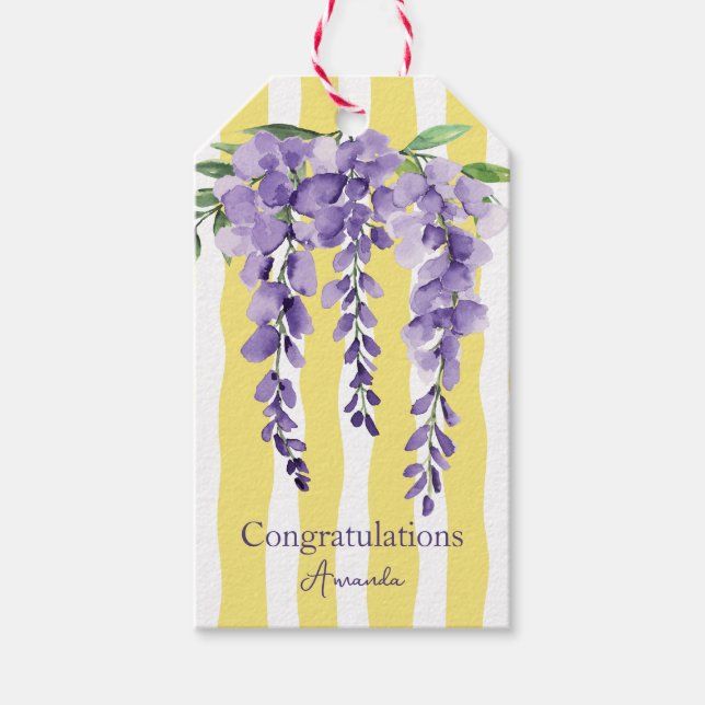 Söt Wavevy rand med lila blommigt för henne Presentetikett (Framsidan)