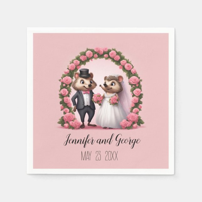 Söt Wedding Igelkott Brud och Brudgum Nappar Pappersservett (Framsidan)