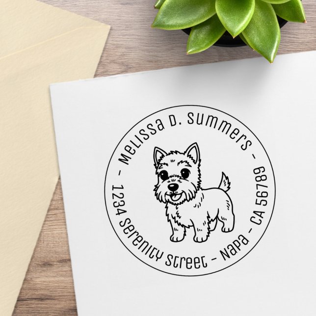 Söt West Highland Terrier Hund Rund Adress Stämpel (Skapare uppladdad)