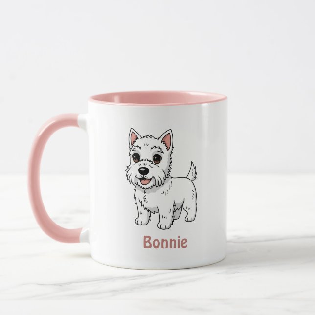 Söt West Highland White Terrier Hund Anpassat Namn Mugg (Vänster)