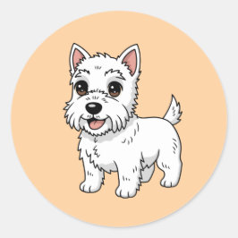 Söt West Highland White Terrier hund Beige Runt Klistermärke