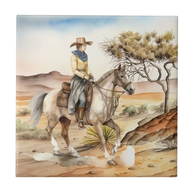söt Western cowgirl-öken Kakelplatta (Framsidan)
