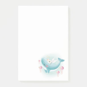 Söt Whale med maneter och blommor Post-it Block