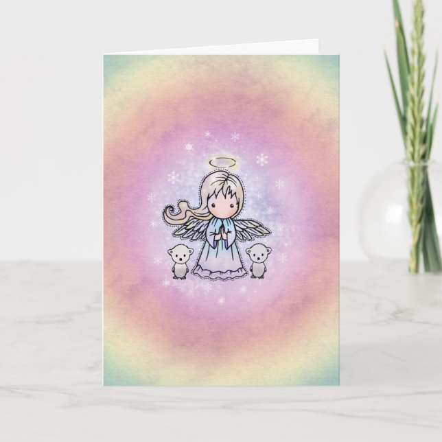 Söt Whimsical Ängel Isbjörnar Julkort Helgkort (Framsida)