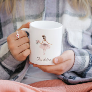 Söt Whimsical Ballerina Blommigt Kid Namn Kaffemugg
