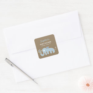Söt Whimsical Blå Elefant Kärlek Pojke Baby Shower Fyrkantigt Klistermärke