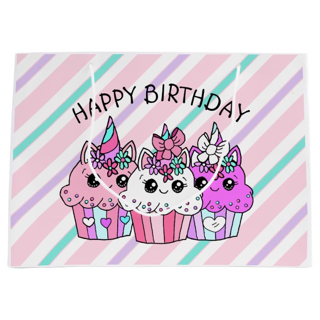 Söt Whimsical Enhörning Cupcake Födelsedag (Framsidan)