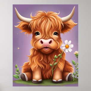 Söt Whimsical Fantasy Skotsk Highland Ko AI Poster
