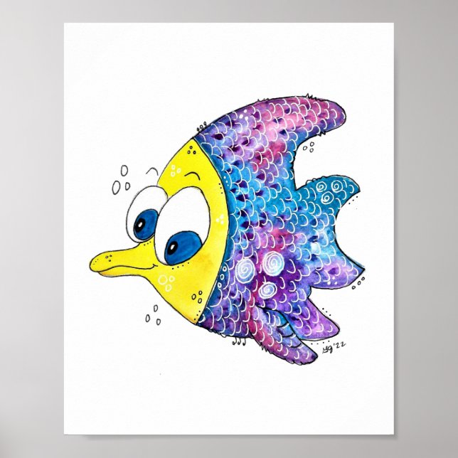 Söt Whimsical Färgrik Fisk Poster (Framsidan)