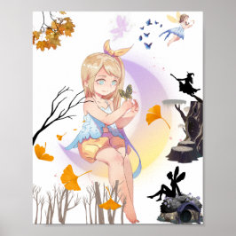 Söt Whimsical Fe-girl Natur Fantasi Art Poster