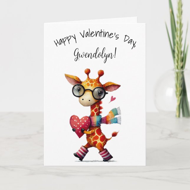 Söt Whimsical Giraff Glad Alla hjärtans dag Kort (Framsida)