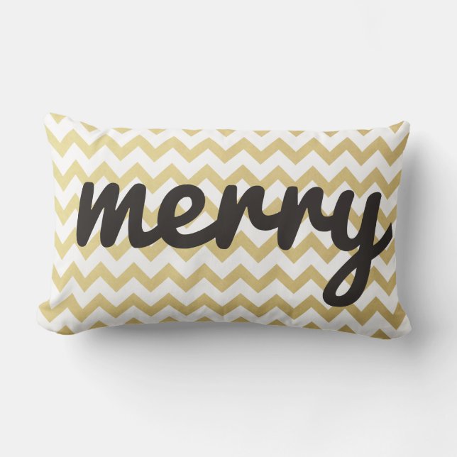 Söt Whimsical Glädjefullt Skript Guld Chevron Högt Lumbarkudde (Framsida)