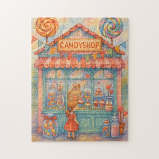 Söt Whimsical Godisaffär Vattenfärg Pussel (Vertikal)