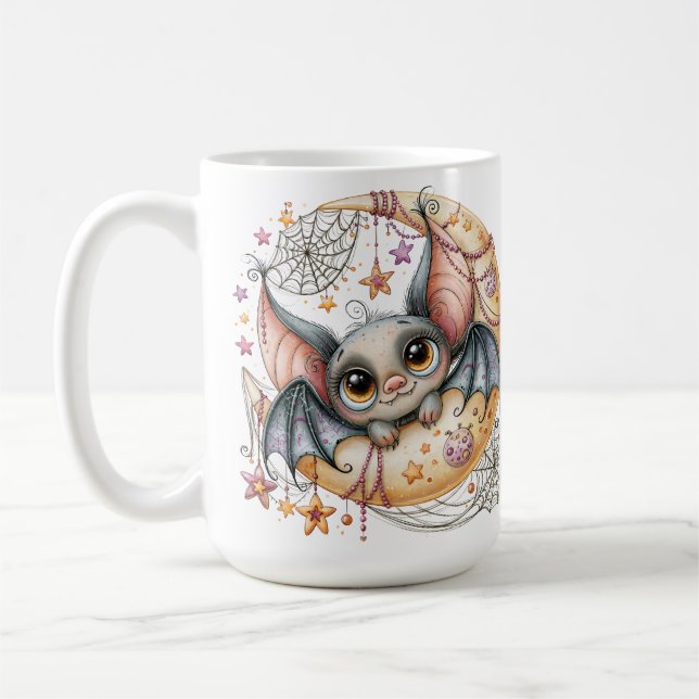 SÖT WHIMSICAL HALLOWEEN FLÄDERMUS & HALVMÅNE KAFFEMUGG (Vänster)