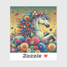 Söt Whimsical Horse in Colorful Flowers