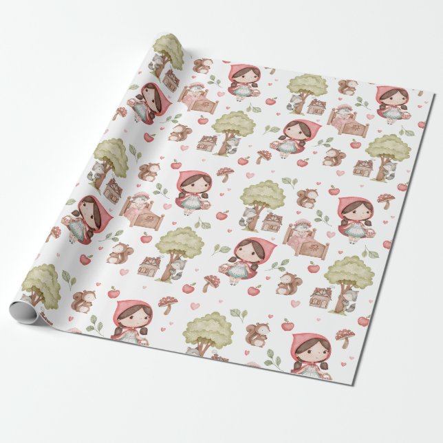 Söt Whimsical Lille Röd Toppluva Sagobok Presentpapper (Utrullad)