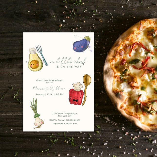 Söt Whimsical Little Chef Grönsaker Baby Shower Inbjudningar (Cute Whimsical Little Chef Vegetables Baby Shower Invitation)