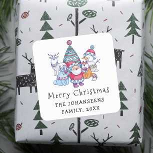 Söt Whimsical Nordisk Doodle God Jul Fyrkantigt Klistermärke