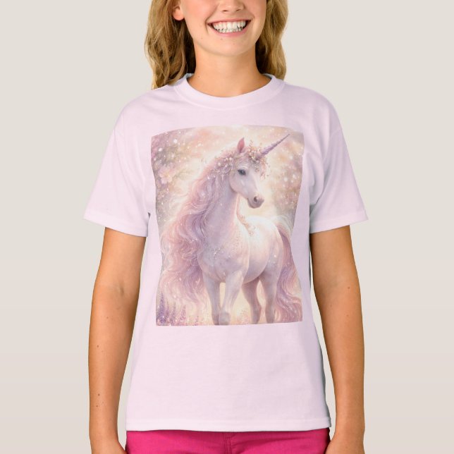 Söt Whimsical pastellfärgad Enhörning T Shirt (Framsida)