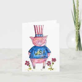 Söt Whimsical Patriotisk Gris Kort