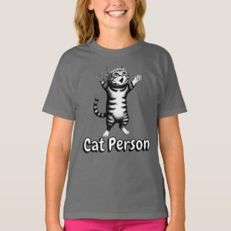 Söt Whimsical Randig Tabby Katt Person Grå T-Shirt