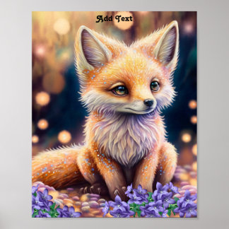 Söt Whimsical Räv Lila Blommor Barnkammare Väggkon Poster