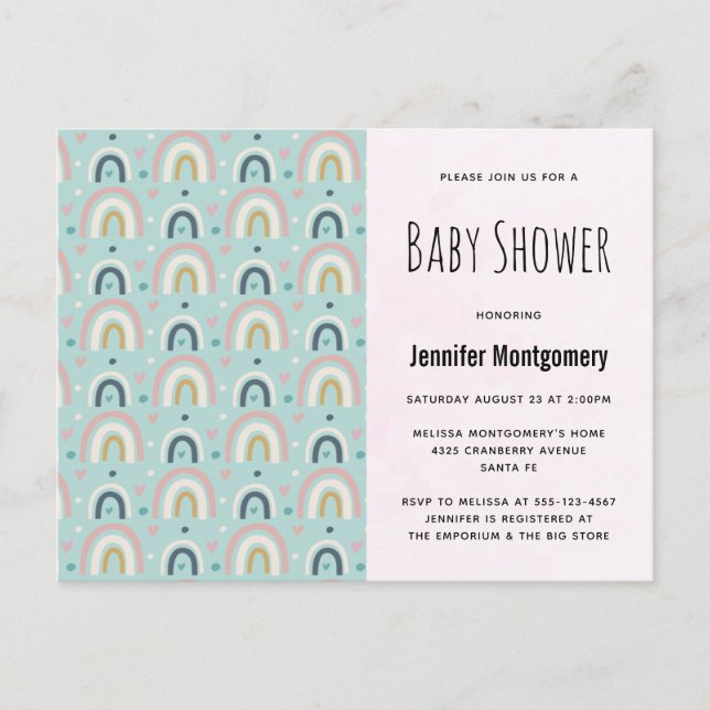 Söt Whimsical regnbågsmönster baby shower Inbjudan Vykort (Framsida)