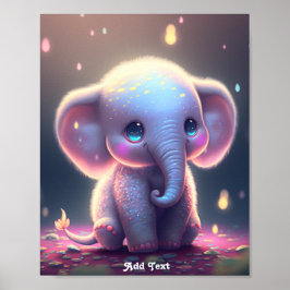 Söt Whimsical Rosa Pastell Födelse Elefant Barnkam Poster