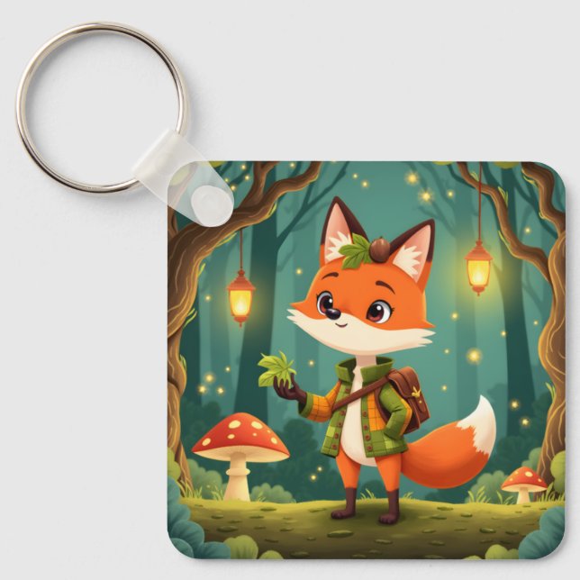 Söt Whimsical Tecknad Räv Nyckelring (Framsida)