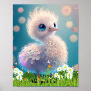 Söt Whimsisk Bebis Stork Illustration Fågel Tusens Poster