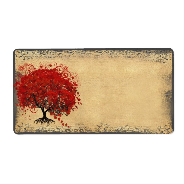 Söt Whimsisk Hjärtformad Bladträd Röd Fraktsedel (Framsidan)